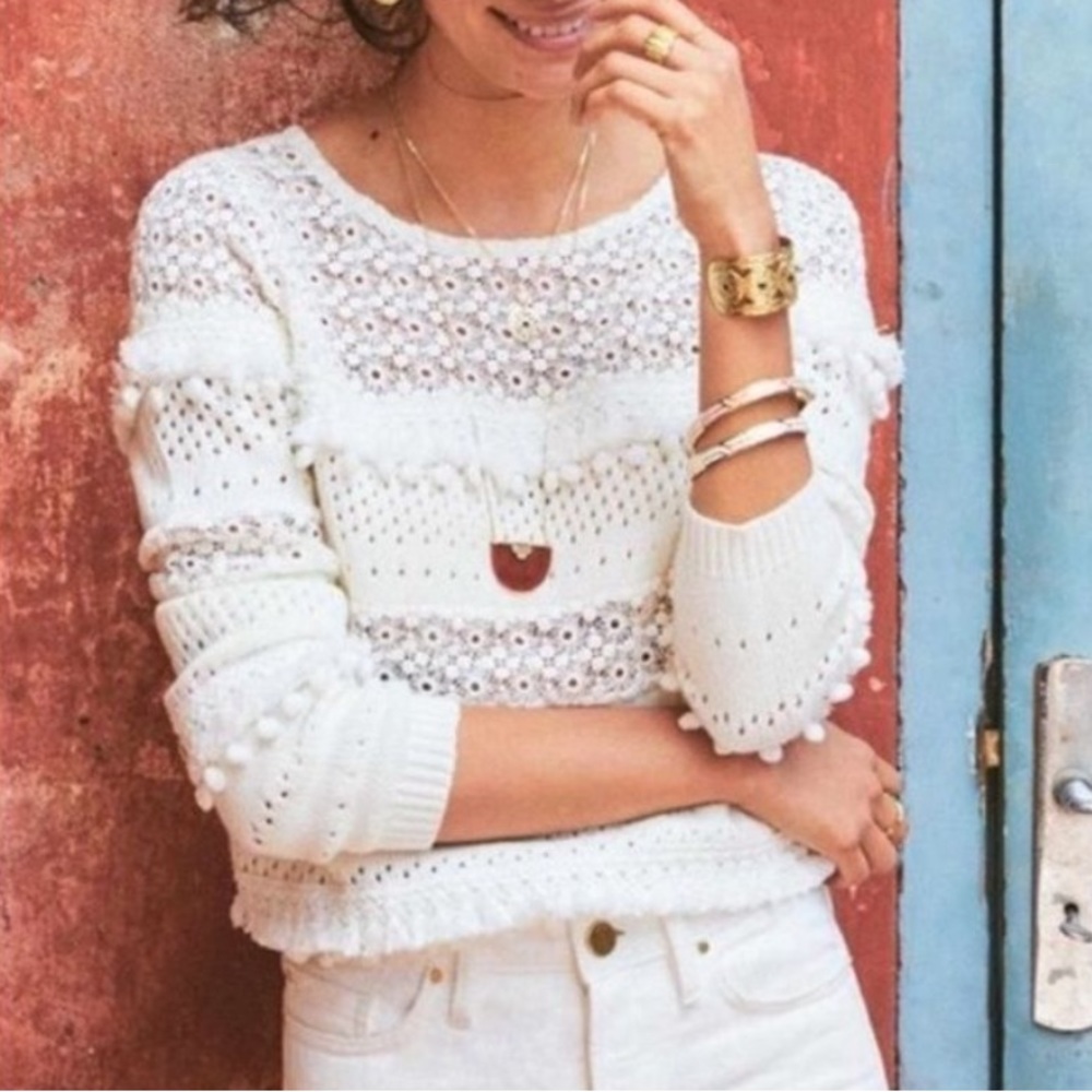 Sezane Driss Pullover Jumper Sweater in Ecru Pointelle Knit excellent condition